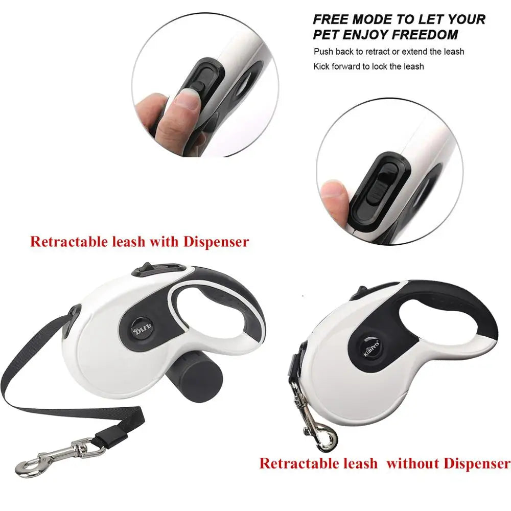 Retractable Dog Roulette Leashes with Poop Bag Dispenser